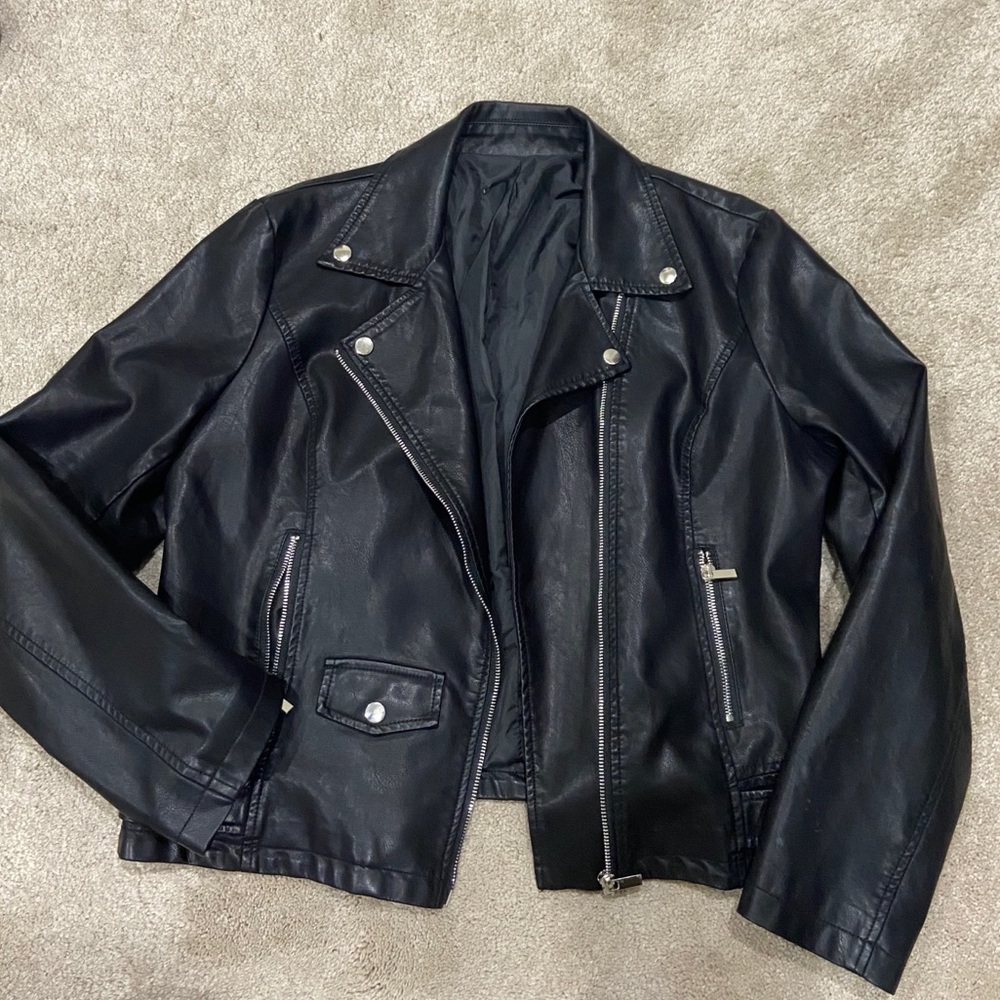 Faux leather moto jacket